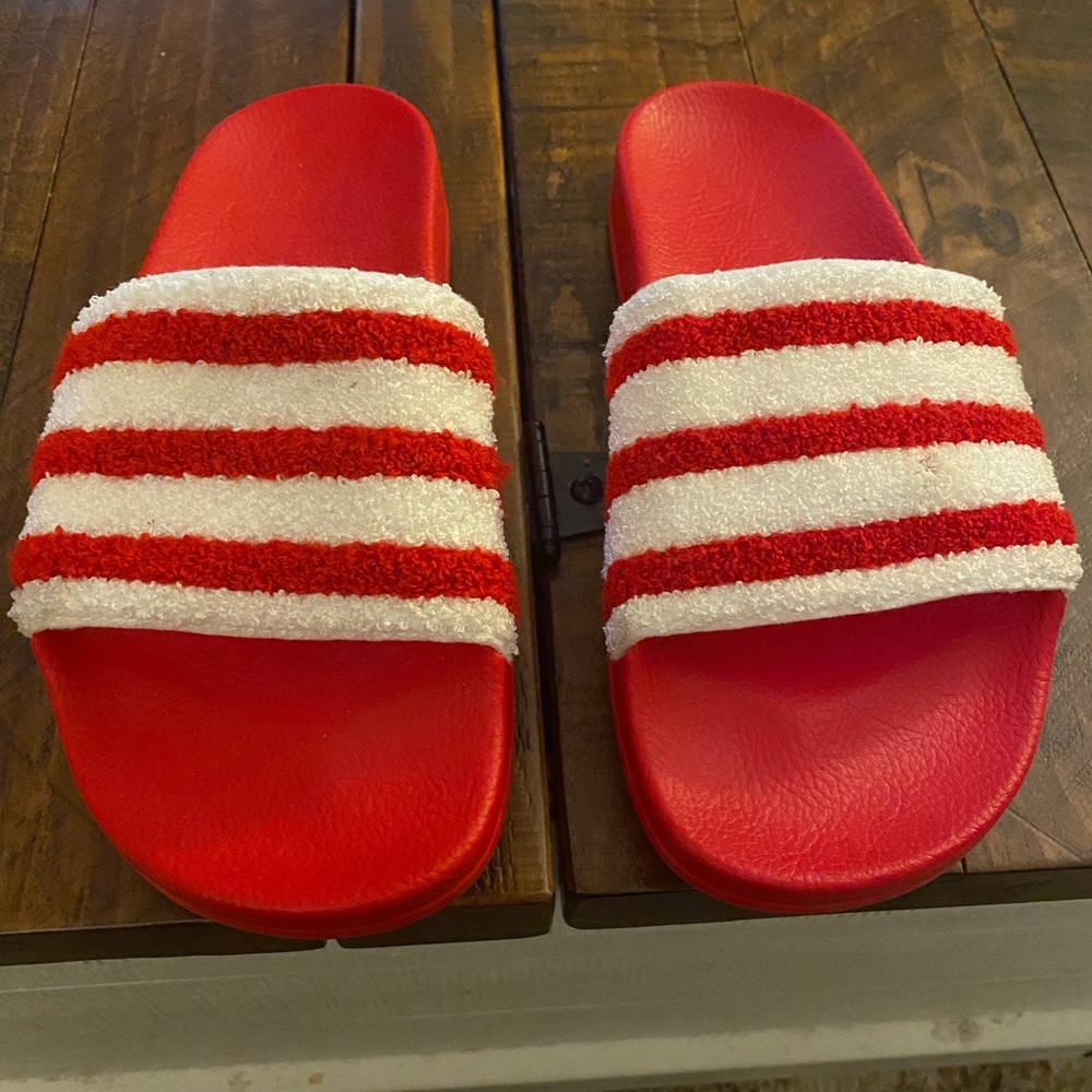 Adidas Red/White stripe TerryCloth Pool Slides
